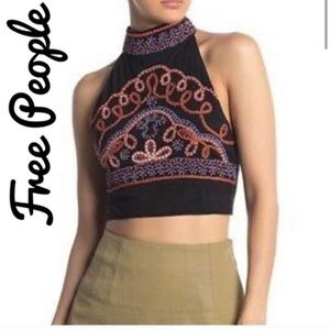Free People Goa Embroidered Tank - GOA Black M ✨brand new✨